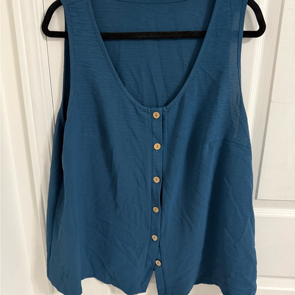 Teal Sleeveless Button-Up Tank Top and Short - Matching Set